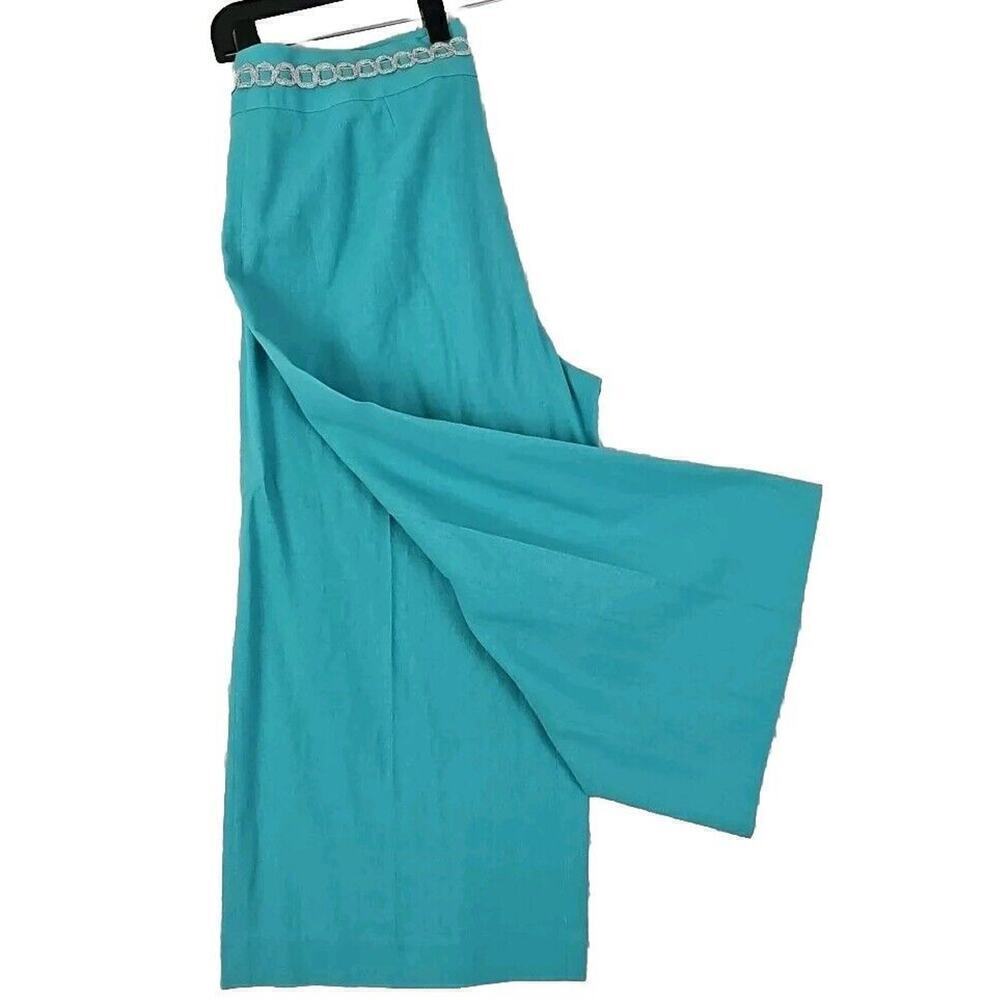 Fundamental Things ~Woman Size 10~ Blue Linen Blend Capri Crop Pants Wide Leg.